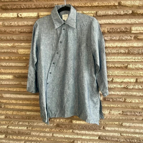 Spirithouse Denim Chambray 100% Linen Asymmetrical Tunic Blouse Size XS - Picture 1 of 8